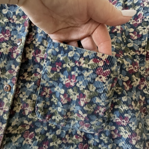 VTG Eddie Bauer Corduroy Shirt Floral Button Front Woman M Shacket - Picture 4 of 8